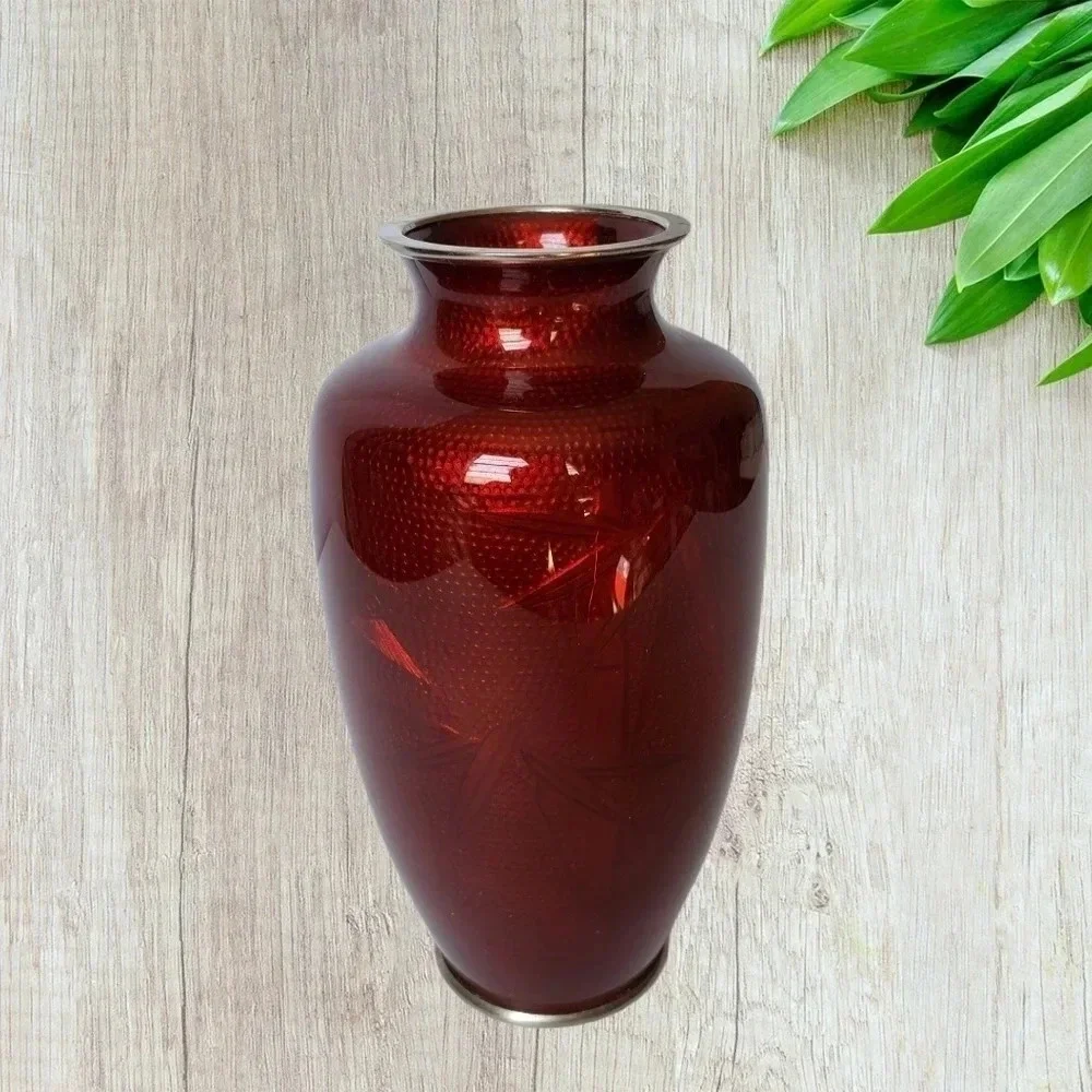 JAPANESE cloisonne vase with crimson rose lovely red